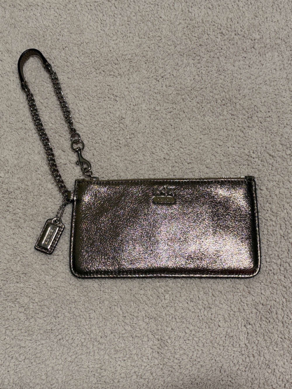 Coach Metallic Pewter Chain Wristlet Phone Pouch